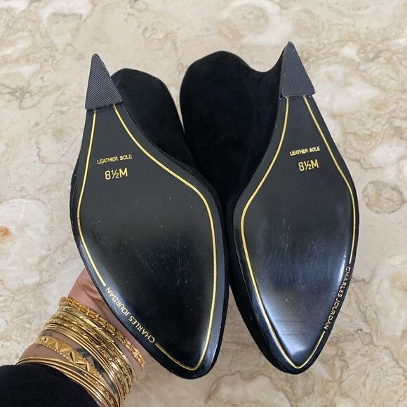 CHARLES JOURDAN Paris Eddie Black Suede Sculpted Wedge Heels 8 1/2 M - Picture 11 of 12